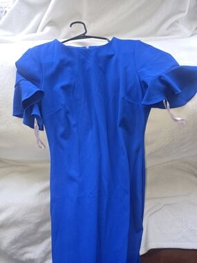 Calvin Klein Electric Blue Midi Dress with Ruffle Sleeves